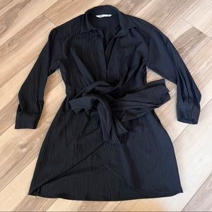 Zara Black Front Tie Wrap Black Dress